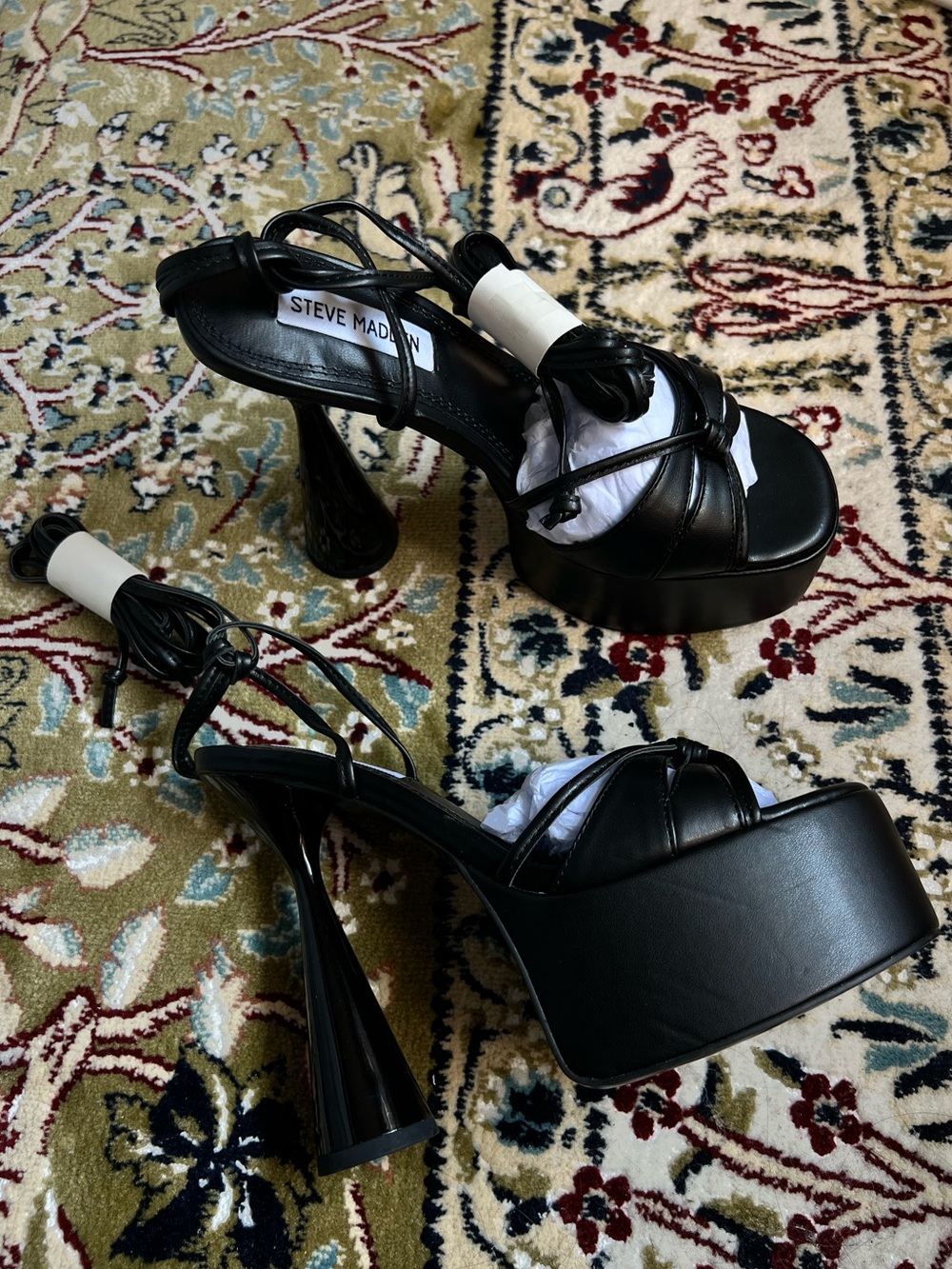 Steve Madden Black Platform Lace-Up Heeled Sandals